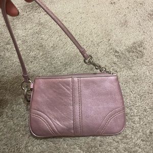 LIKE NEW metallic purple Coach wristlet with keychain